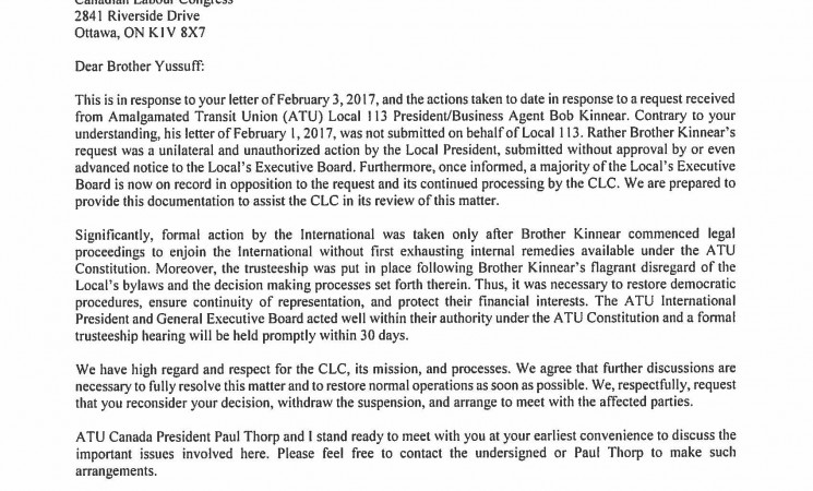 ATU Responds to CLC Allegations
