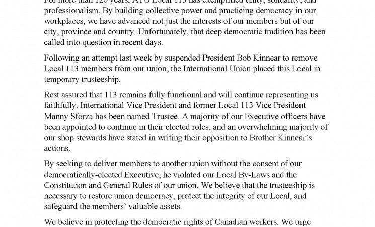Local 113 Leaders Address the Temporary Trusteeship